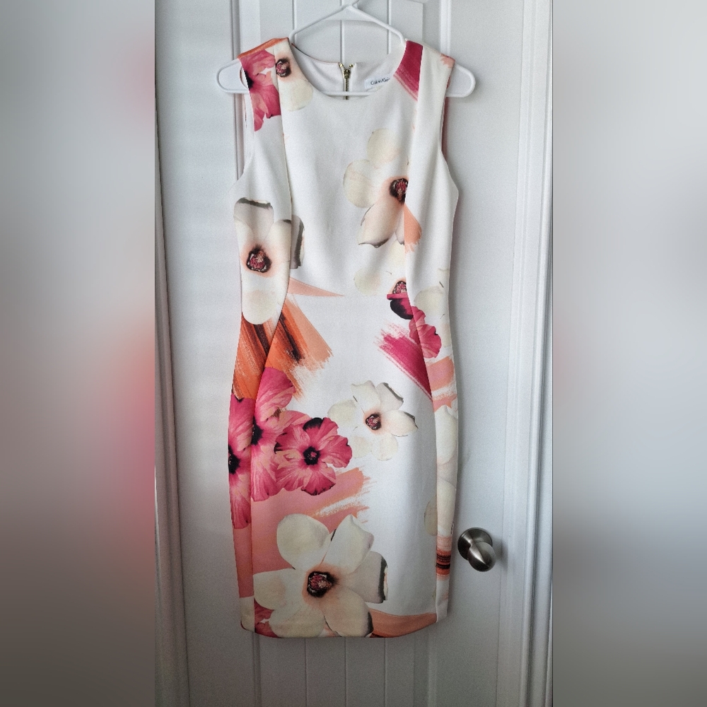 Calvin Klein White and Pink Midi Dress